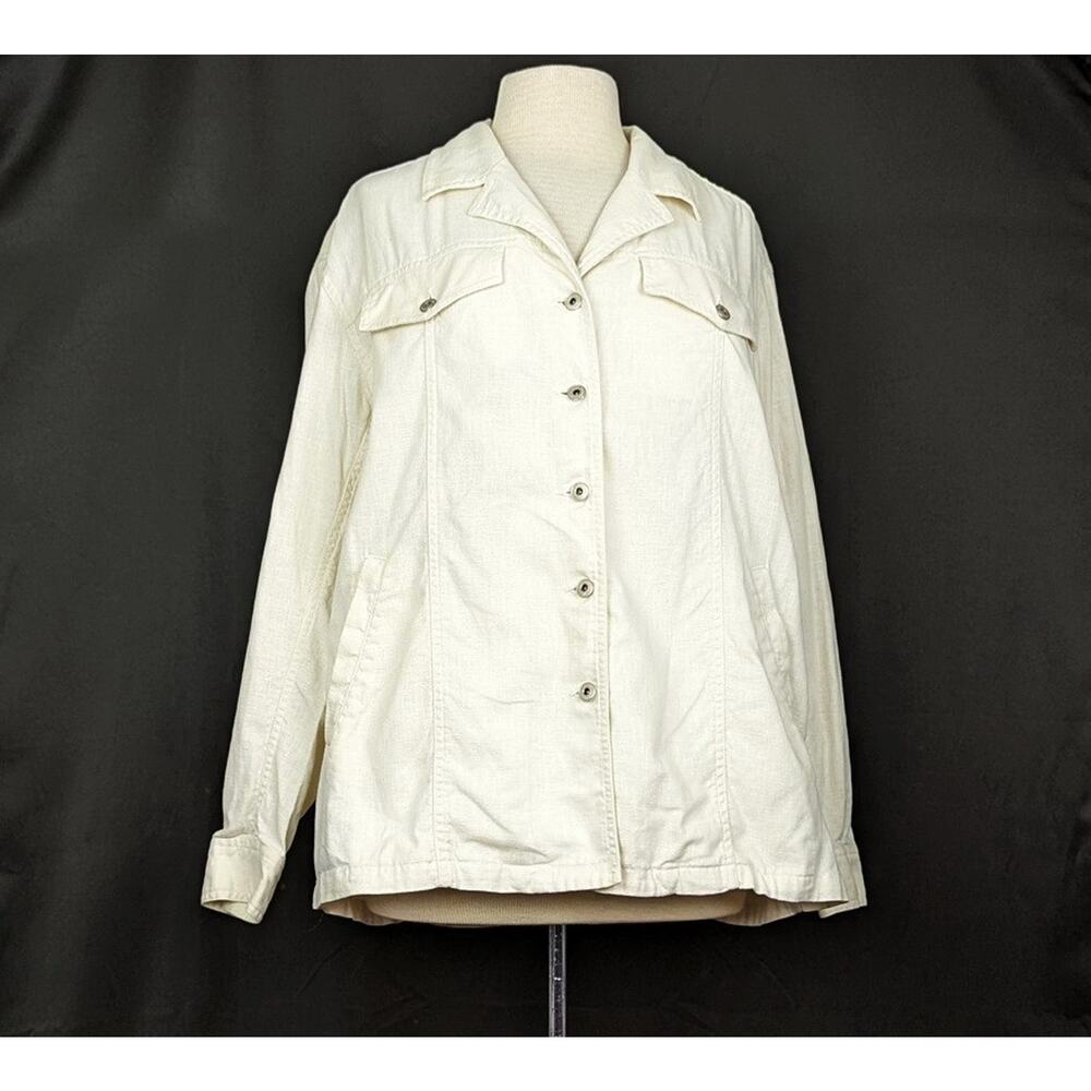 Vintage 90s Jacket Cream Linen Blend Button Front Women's Size M